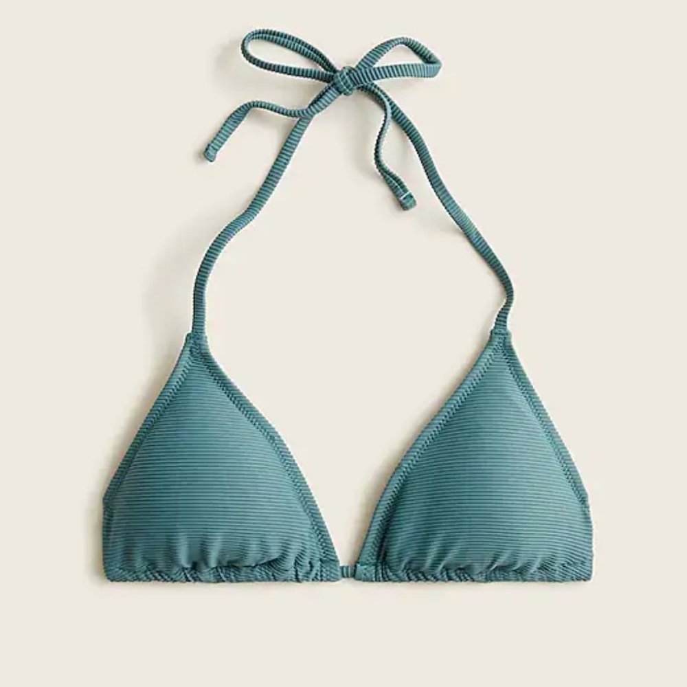 J. Crew MEDIUM Green Rib String Bikini Top
